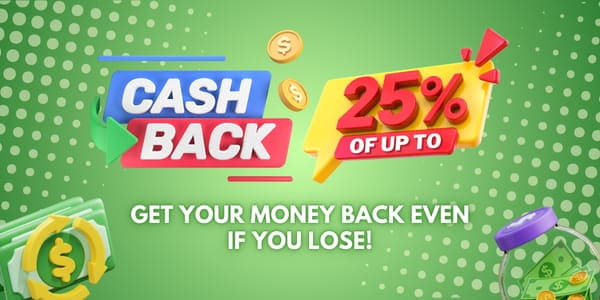 Cashback campaign banner with gold tokens